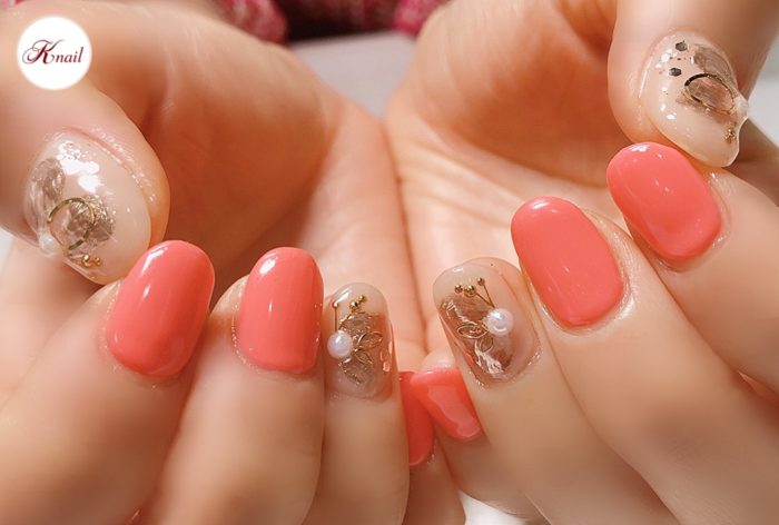 キャンペーン）サーモンピンク×蝶ネイル♪ | Knailのブログ